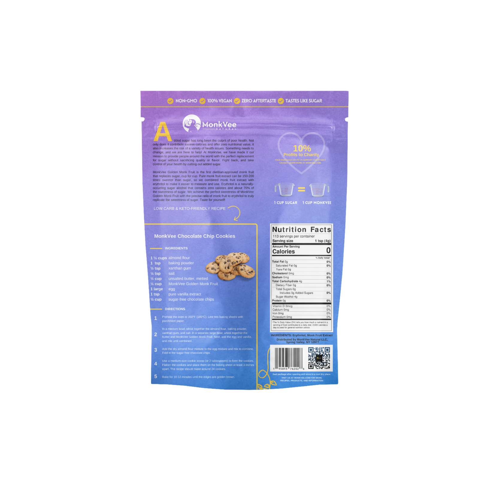 MonkVee Natural Golden Monk Fruit | 1:1 Erythritol Blend, Zero Glycemic Index, Keto, Zero Carb Sugar Alternative Sweetener