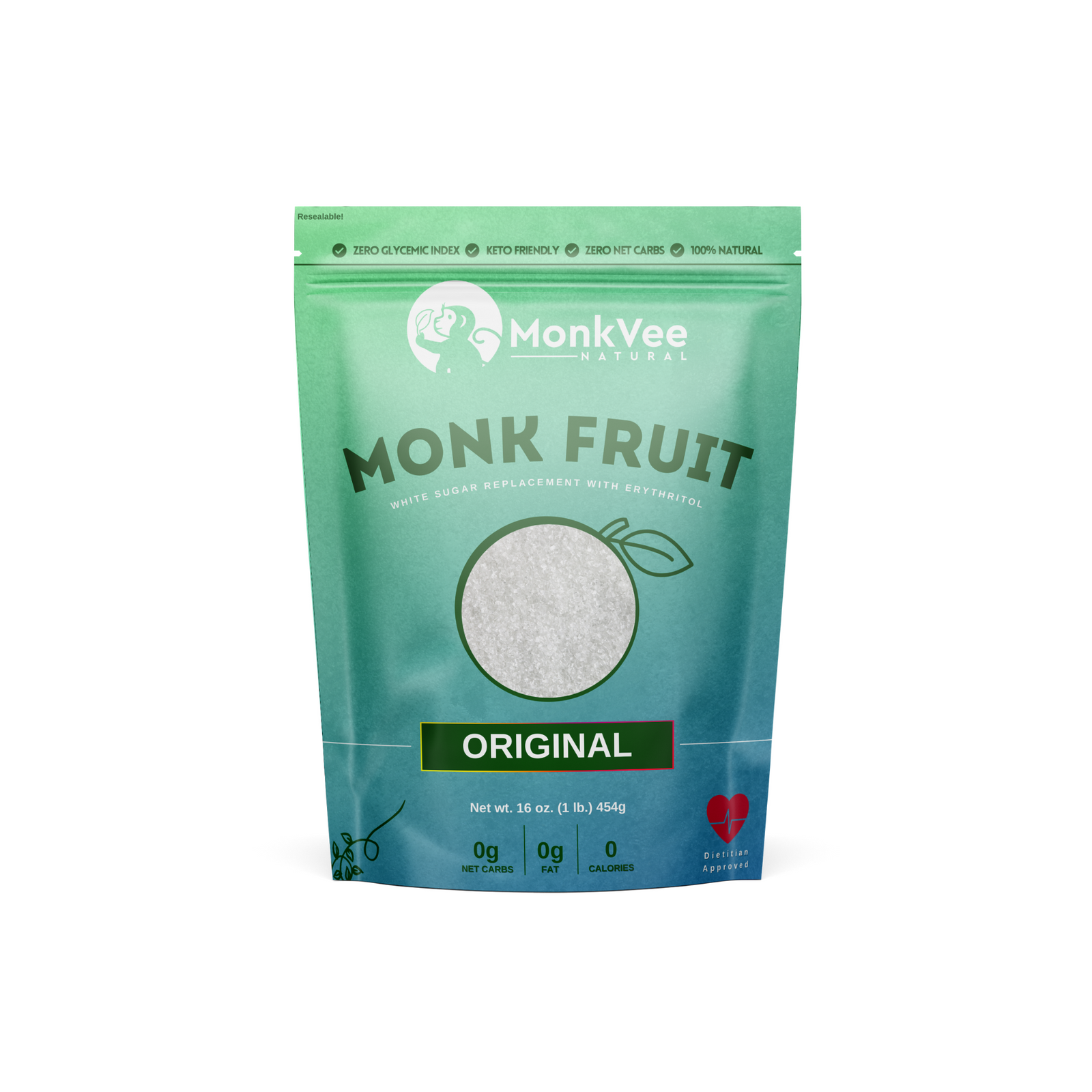 Monk Fruit 1:1 Original Erythritol Blend, Zero Glycemic Index, Keto, Zero Carb Sugar Alternative Sweetener monkvee.com