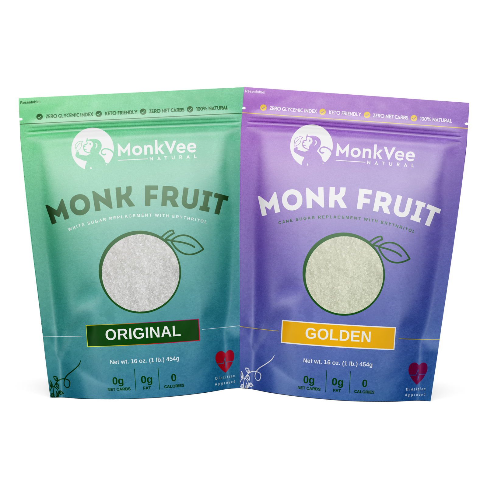 MonkVee Original & Golden Monk Fruit Bundle| 1:1 Erythritol Blend, Zero Glycemic Index, Keto, Zero Carb Sugar Alternative Sweetener monkvee.com