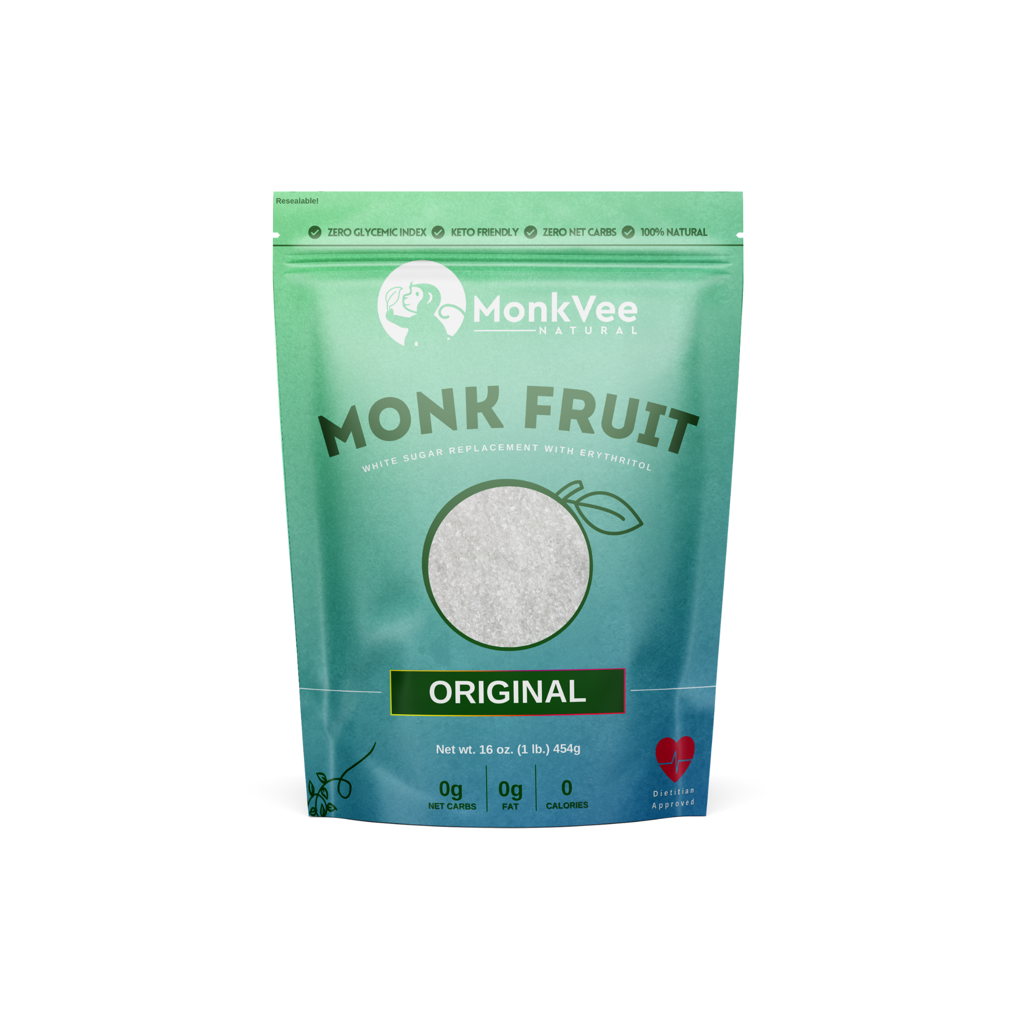 Monk Fruit 1:1 Original Erythritol Blend, Zero Glycemic Index, Keto, Zero Carb Sugar Alternative Sweetener monkvee.com