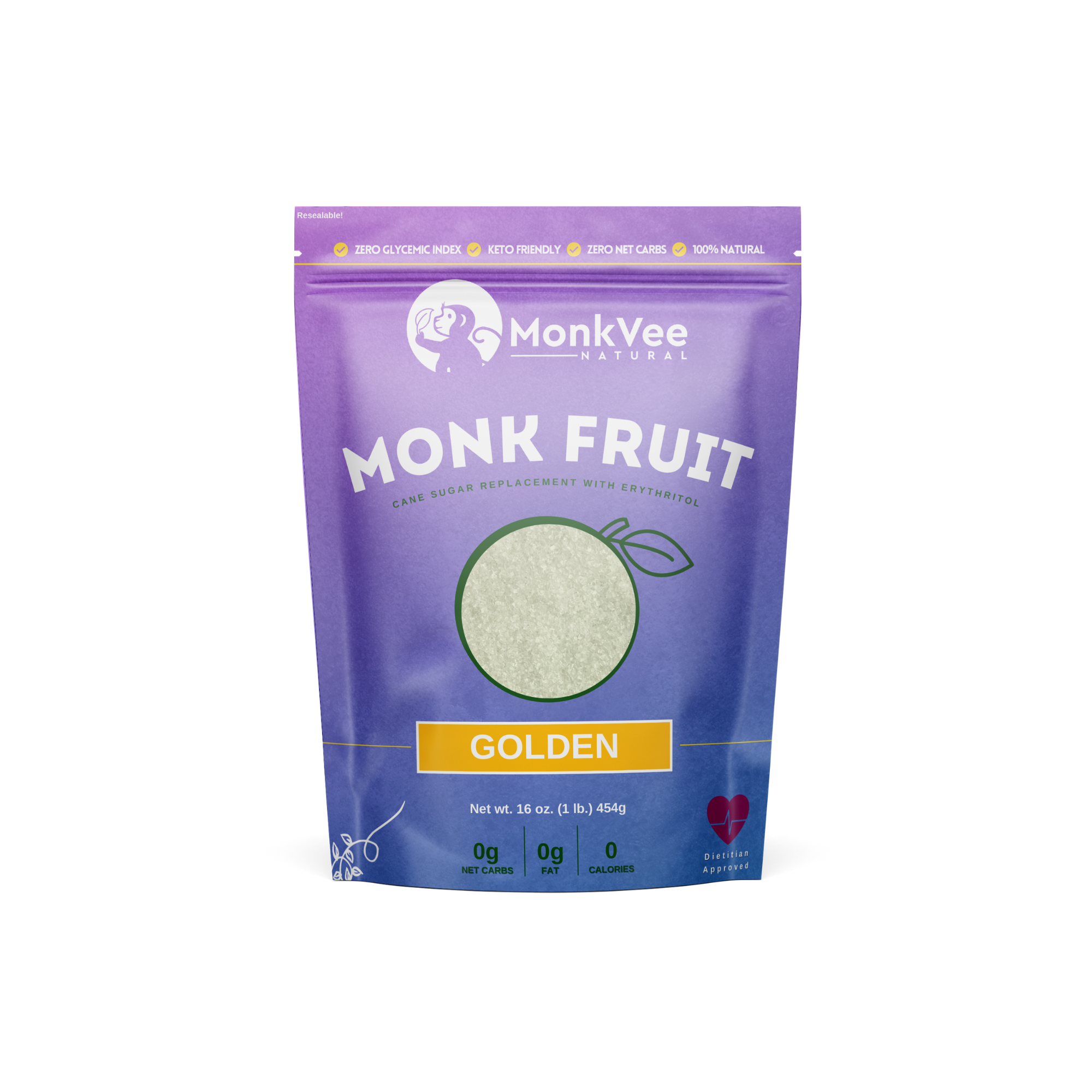 MonkVee Golden Monk Fruit | 1:1 Erythritol Blend, Zero Glycemic Index, Keto, Zero Carb Sugar Alternative Sweetener monkvee.com