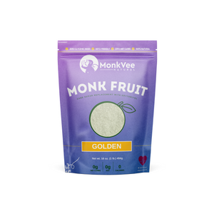 MonkVee Monk Fruit Sugar - Golden 16 oz package, 100% natural sugar replacement with erythritol.